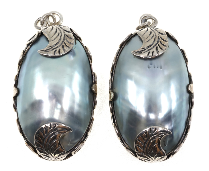 STERLING SILVER GREY MOTHER-OF-PEARL EARRING JACKETS