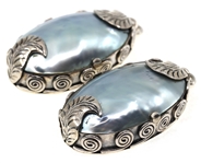STERLING SILVER GREY MOTHER-OF-PEARL EARRING JACKETS