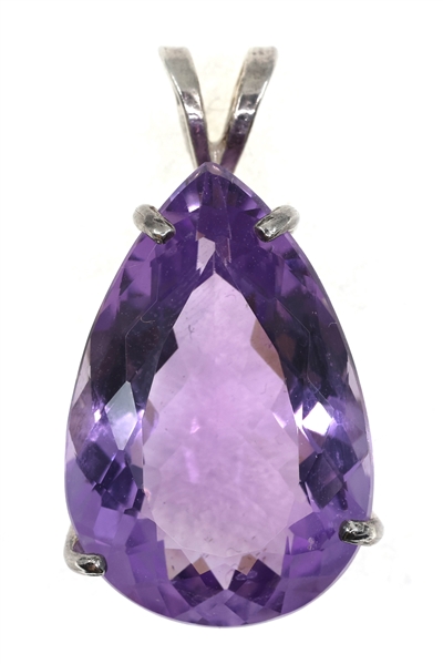 STERLING SILVER PEAR CUT AMETHYST PENDANT