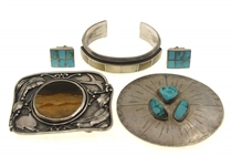 STERLING SILVER BELT BUCKLES, CUFF LINKS & BRACELET
