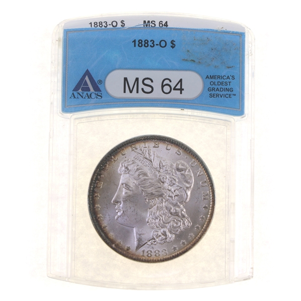 1883-O US SILVER MORGAN DOLLAR COIN ANACS MS 64