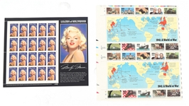 WWII, ELVIS, AND MARILYN MONROE POSTAGE STAMP SHEETS