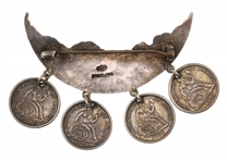 .925 &.900 SILVER VICTORIAN MOON & BAT 10C TOKEN BROOCH