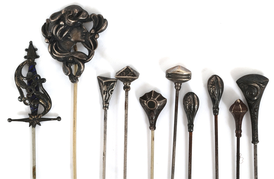 VICTORIAN HATPINS WITH STERLING SILVER HEADS