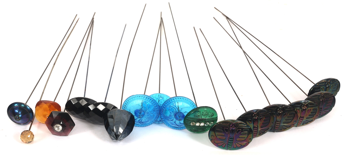 VICTORIAN HATPINS WITH MULTI-COLOR GLASS HEADS