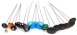 VICTORIAN HATPINS WITH MULTI-COLOR GLASS HEADS