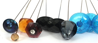 VICTORIAN HATPINS WITH MULTI-COLOR GLASS HEADS