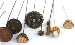 VICTORIAN HATPINS WITH GOLD-TONE HEADS