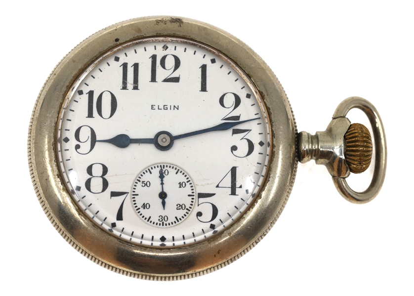 EARLY 20TH C. MENS ELGIN SILVERINE CASE POCKET WATCH