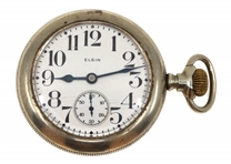 EARLY 20TH C. MENS ELGIN SILVERINE CASE POCKET WATCH