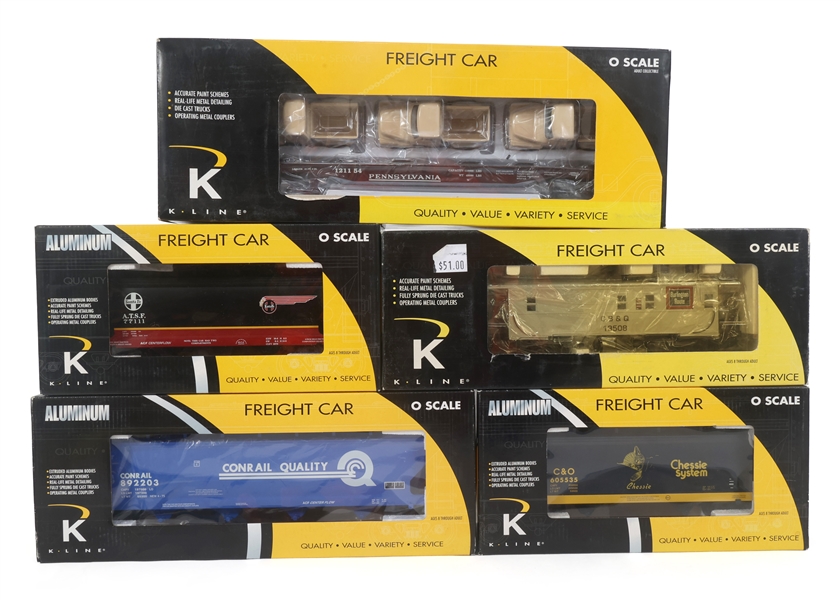 K-LINE O GAUGE TRAIN CARS - LOT OF 5