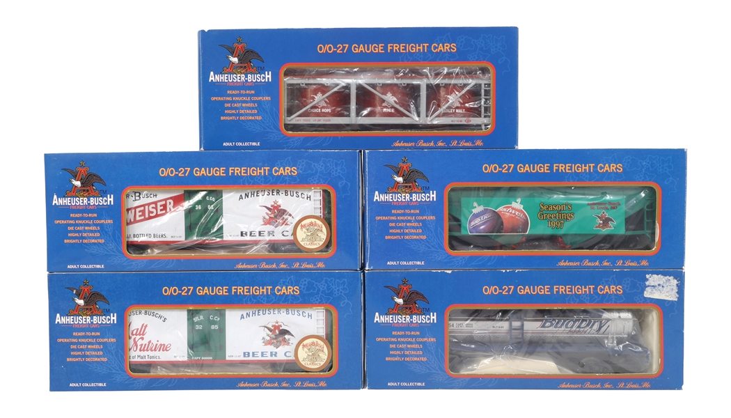 K-LINE O GAUGE ANHEUSER-BUSCH TRAIN CARS - LOT OF 5