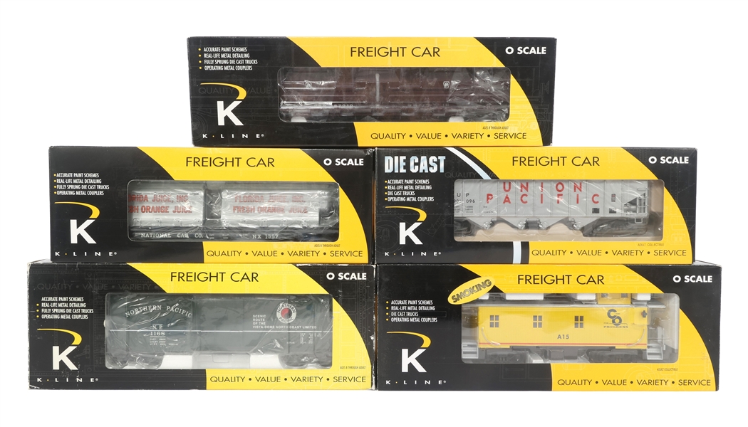 K-LINE O GAUGE TRAIN CARS - LOT OF 5