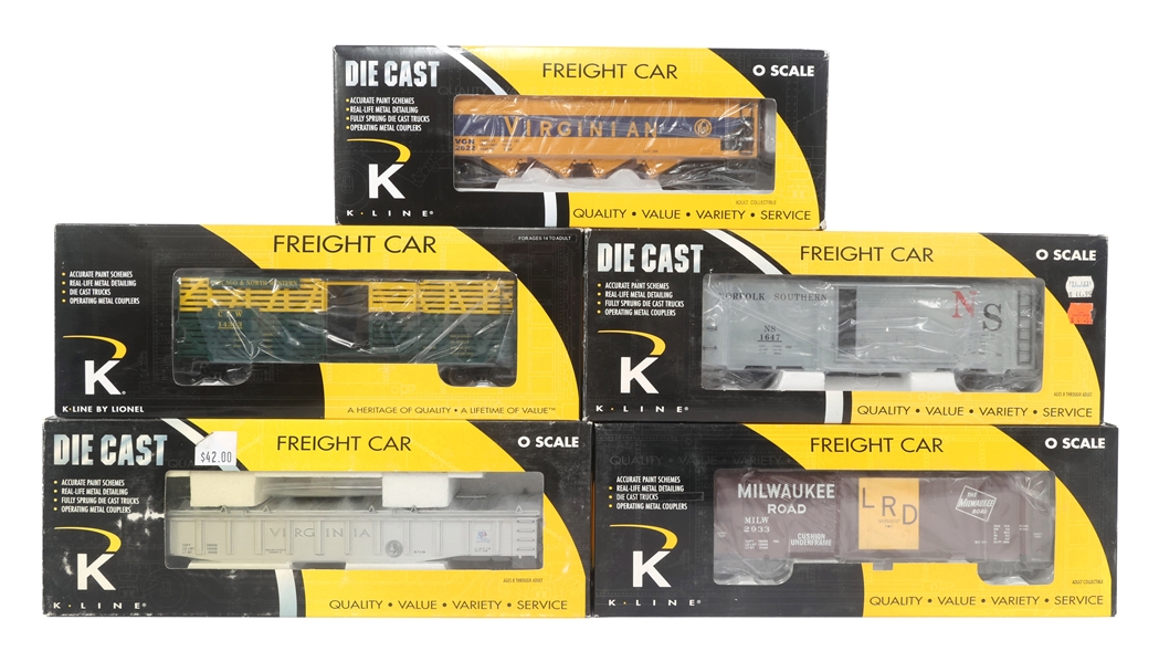 K-LINE O GAUGE TRAIN CARS - LOT OF 5