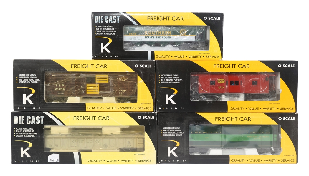 K-LINE O GAUGE TRAIN CARS - LOT OF 5