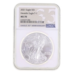 2021 US .999 SILVER HERALDIC EAGLE T-1 $1 COIN NGC MS70