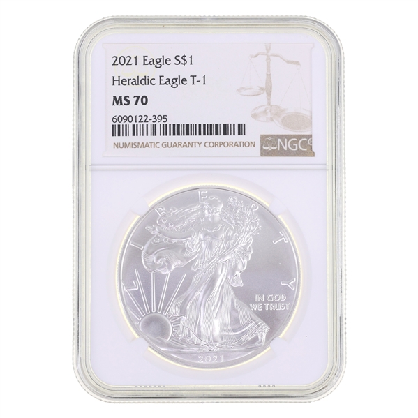 2021 US .999 SILVER HERALDIC EAGLE T-1 $1 COIN NGC MS70