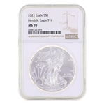 2021 US .999 SILVER HERALDIC EAGLE T-1 $1 COIN NGC MS70