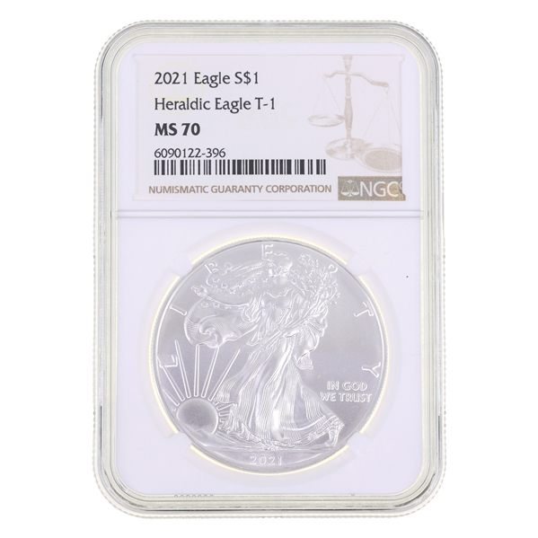 2021 US .999 SILVER HERALDIC EAGLE T-1 $1 COIN NGC MS70