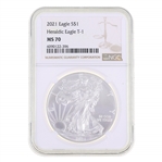 2021 US .999 SILVER HERALDIC EAGLE T-1 $1 COIN NGC MS70