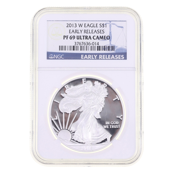 2013 US .999 SILVER EAGLE COIN NGC EARLY RELEASES PF 69