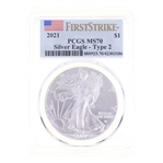2021 US .999 SILVER EAGLE TYPE 2 $1 COIN PCGS MS 70