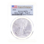 2021 US .999 SILVER EAGLE TYPE 2 $1 COIN PCGS MS 70