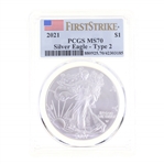2021 US .999 SILVER EAGLE TYPE 2 $1 COIN PCGS MS 70