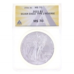 2021 US .999 SILVER EAGLE TYPE 2 $1 COIN ANACS MS 70