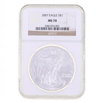2007 US .999 SILVER EAGLE $1 COIN NGC MS 70
