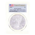 2016 US .999 SILVER EAGLE $1 COIN PCGS MS 70