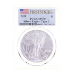2021 US .999 SILVER EAGLE TYPE 2 $1 COIN PCGS MS 70