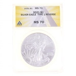 2021 US SILVER EAGLE TYPE 1 REVERSE $1 COIN ANACS MS 70
