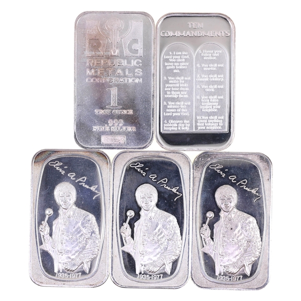 .999 SILVER 1 OZ BULLION BARS - LOT OF 5