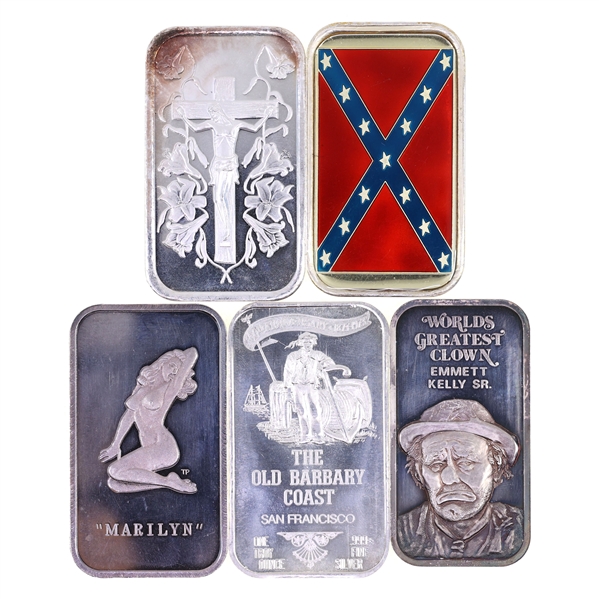 .999 SILVER 1 OZ BULLION BARS - LOT OF 5
