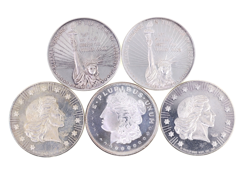 .999 SILVER 1 OZ BULLION ROUNDS - LOT OF 5
