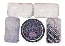 .999 FINE SILVER 1 OZ BULLION BARS & ROUND - LOT OF 5