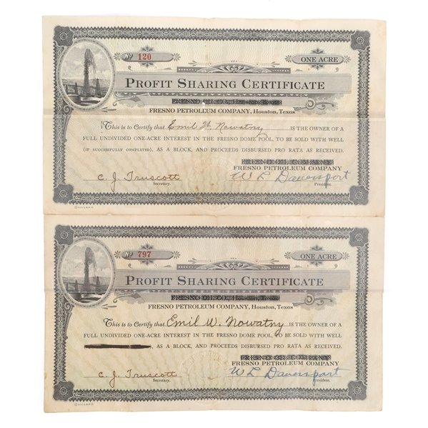20TH C. PROFIT SHARING CERTIFICATES FRESNO PETRO. CO.