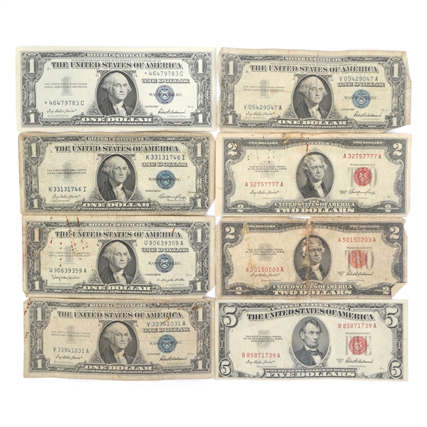 US SILVER CERTIFICATES & BANK NOTES - RED & BLUE SEAL