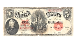 1907 US $5 LEGAL TENDER BANK NOTE "WOODCHOPPER"
