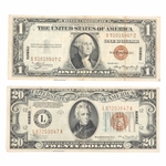 1934 & 1935 US $1 & $20 HAWAII BROWN SEAL BANK NOTES