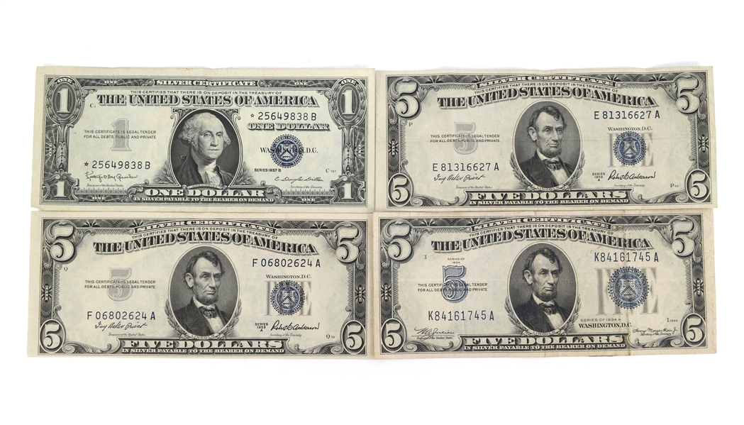20TH C. US $1 & $5 BLUE SEAL SILVER CERTIFICATES 