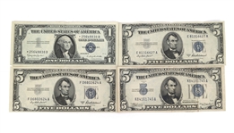 20TH C. US $1 & $5 BLUE SEAL SILVER CERTIFICATES 