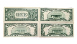 20TH C. US $1 & $5 BLUE SEAL SILVER CERTIFICATES 