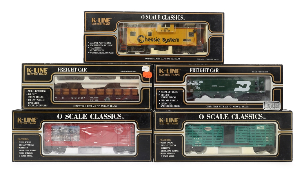 K-LINE O GAUGE TRAIN CARS - LOT OF 5