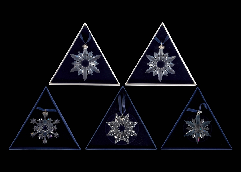 SWAROVSKI CRYSTAL SNOWFLAKE ORNAMENTS - LOT OF 5