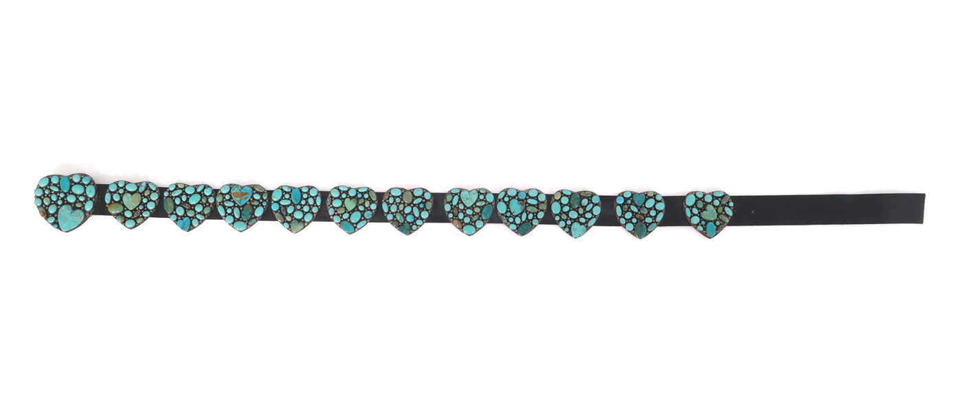 .925 SILVER TURQUOISE & LEATHER CONCHO BELT BY KEE COOK