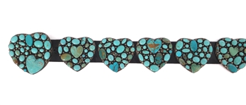 .925 SILVER TURQUOISE & LEATHER CONCHO BELT BY KEE COOK
