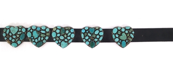 .925 SILVER TURQUOISE & LEATHER CONCHO BELT BY KEE COOK