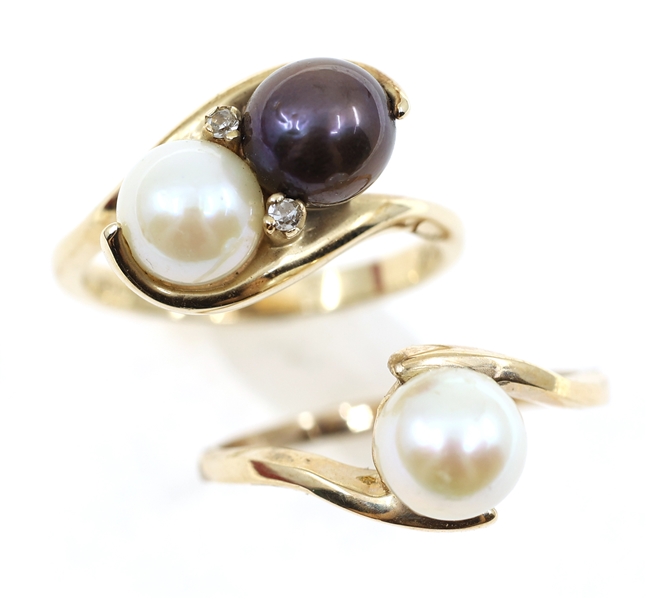 10K YELLOW GOLD BLACK & WHITE PEARL FASHION RINGS 